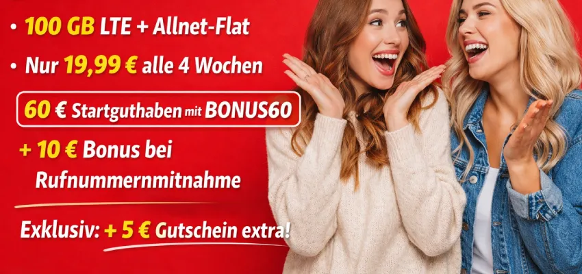 Vodafone CallYa Allnet Flat L mit 100 GB + 60 € Bonusguthaben + 5 Euro Gutschein