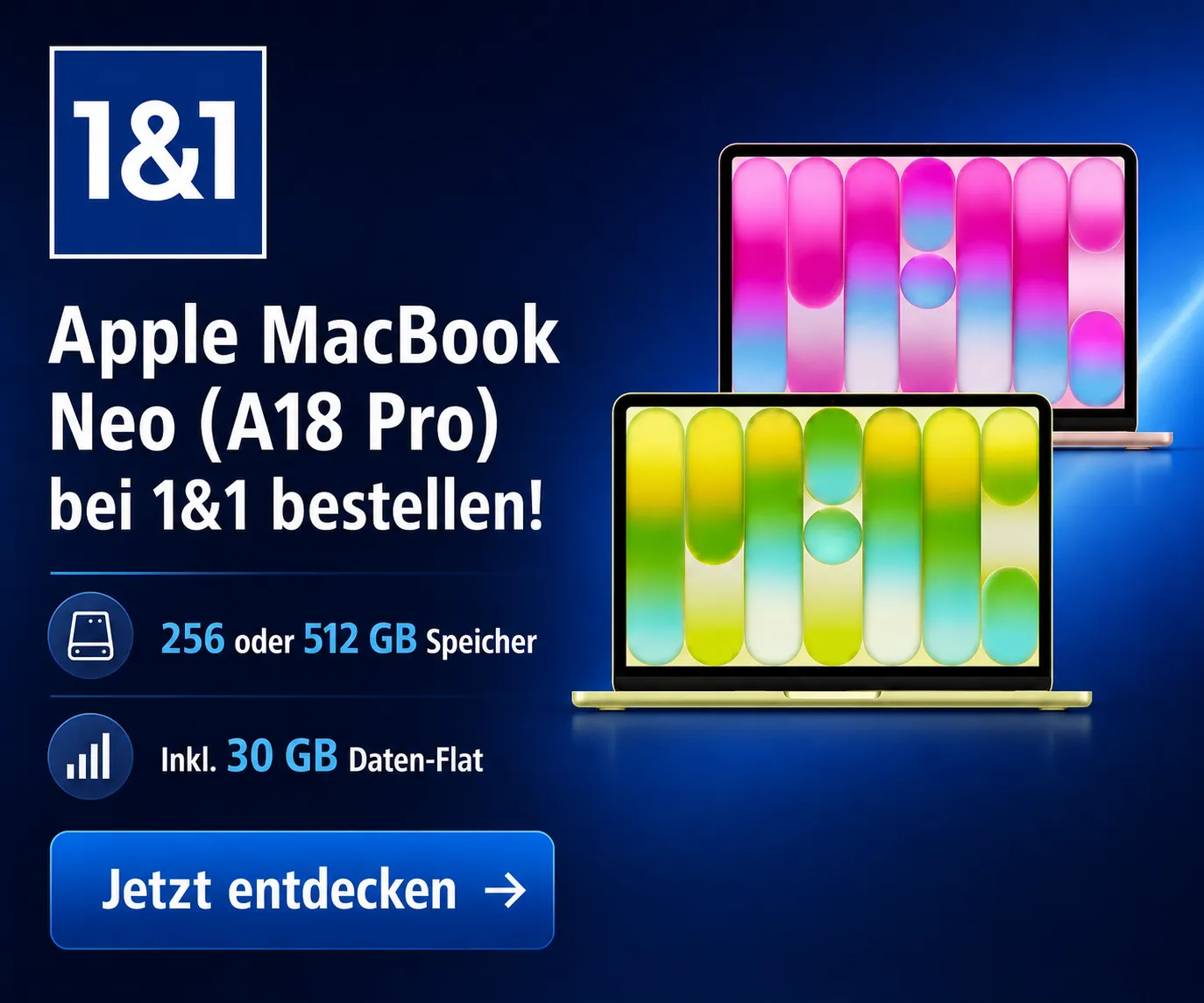 1&1 MacBook Deal mit Datenflat jetzt informieren