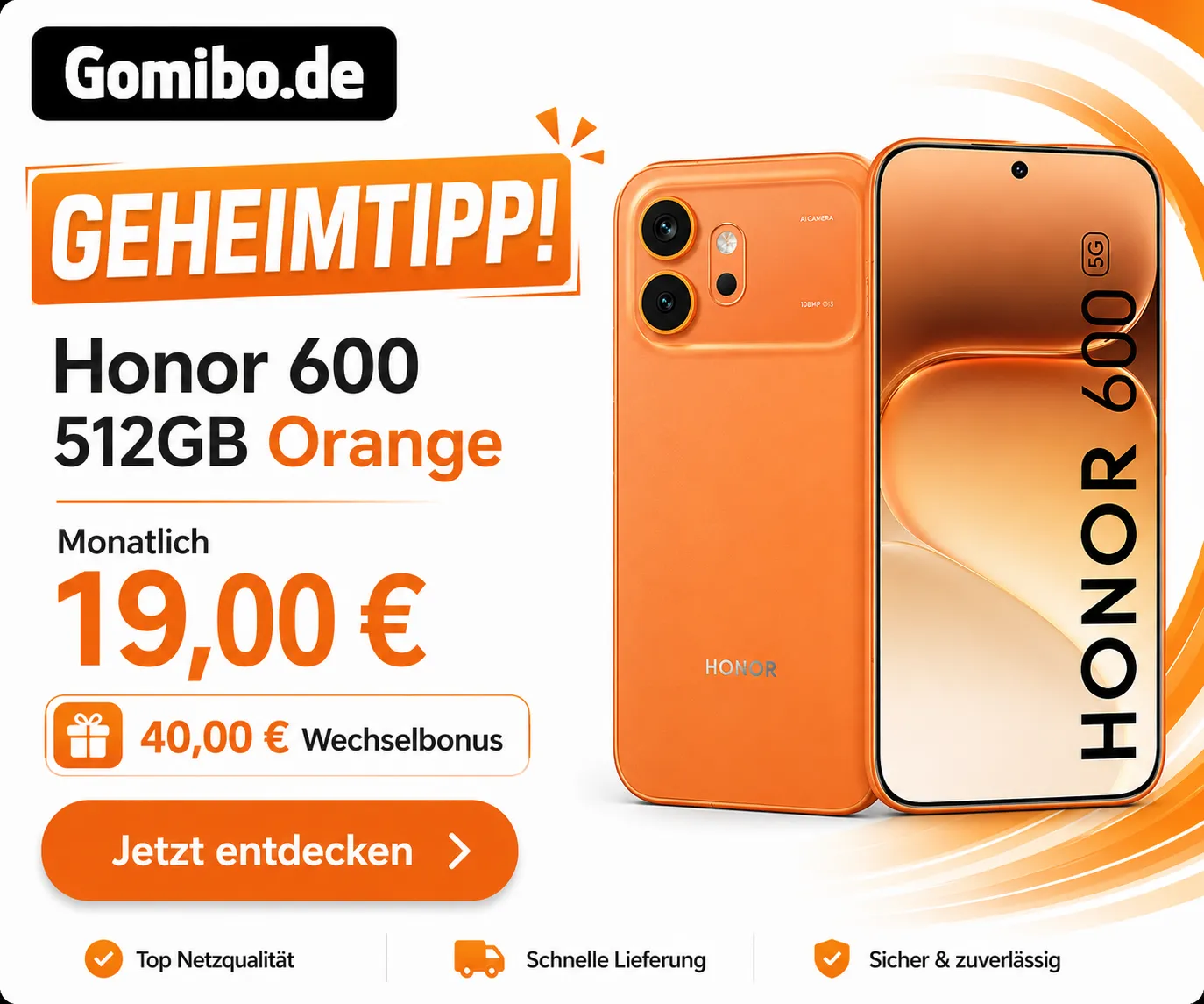 Gomibo congstar HONOR 600 512GB Orange Deal Banner Mobile