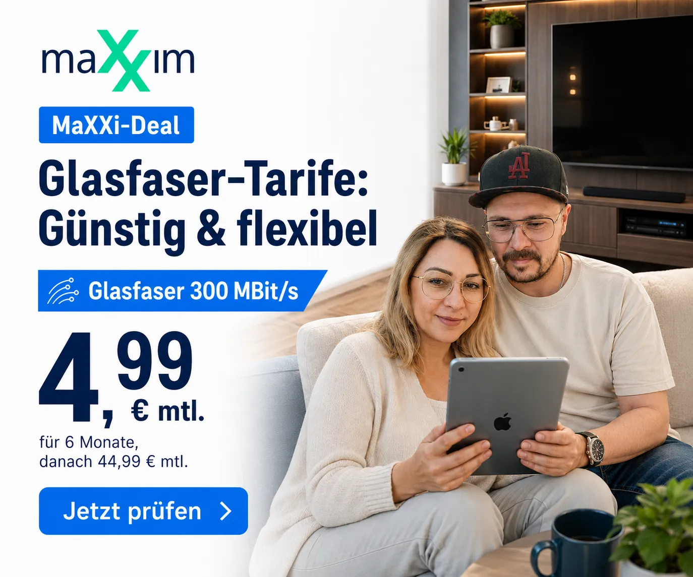 maXXim Glasfaser schon ab nur 4,99 Euro monatlich