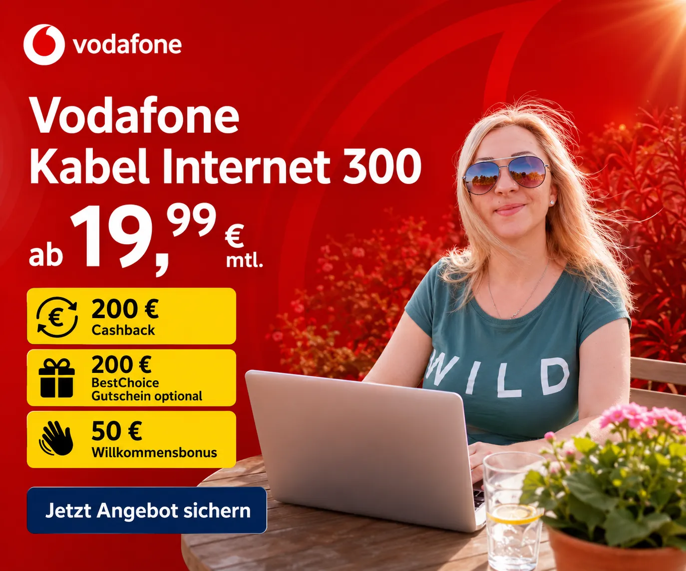 Vodafone Kabel 300 mit 200 Euro Cashback und Gutschein