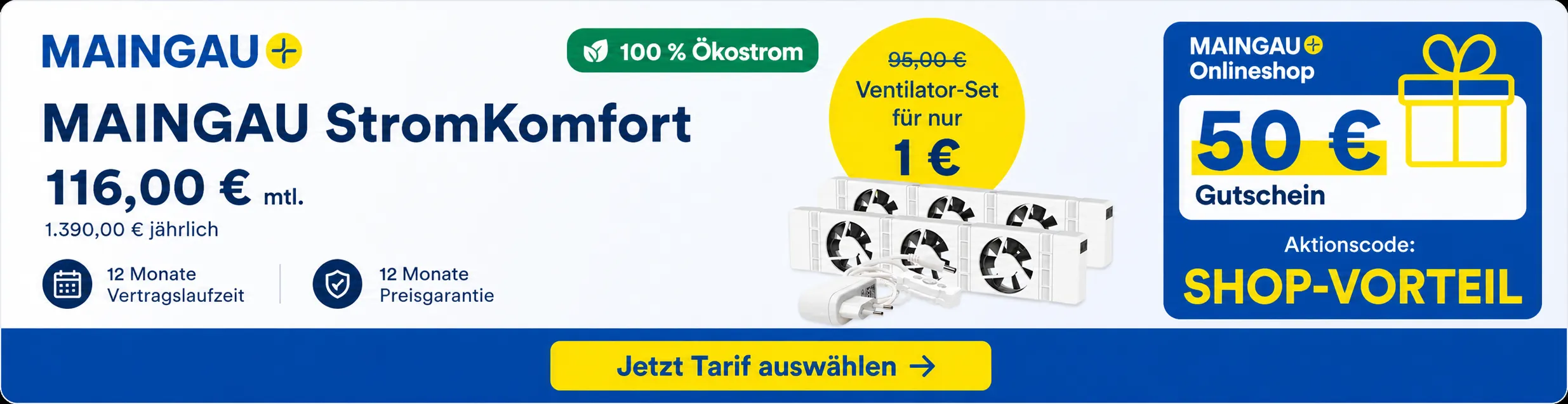 Maingau Gutschein SHOP-VORTEIL Strom und Gas Tarife Desktop Banner