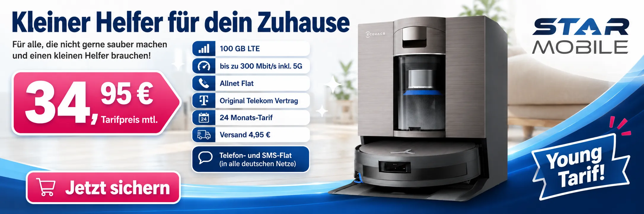 Telekom Young Tarif mit Ecovacs Deebot X11 OmniCyclone bei Starmobile