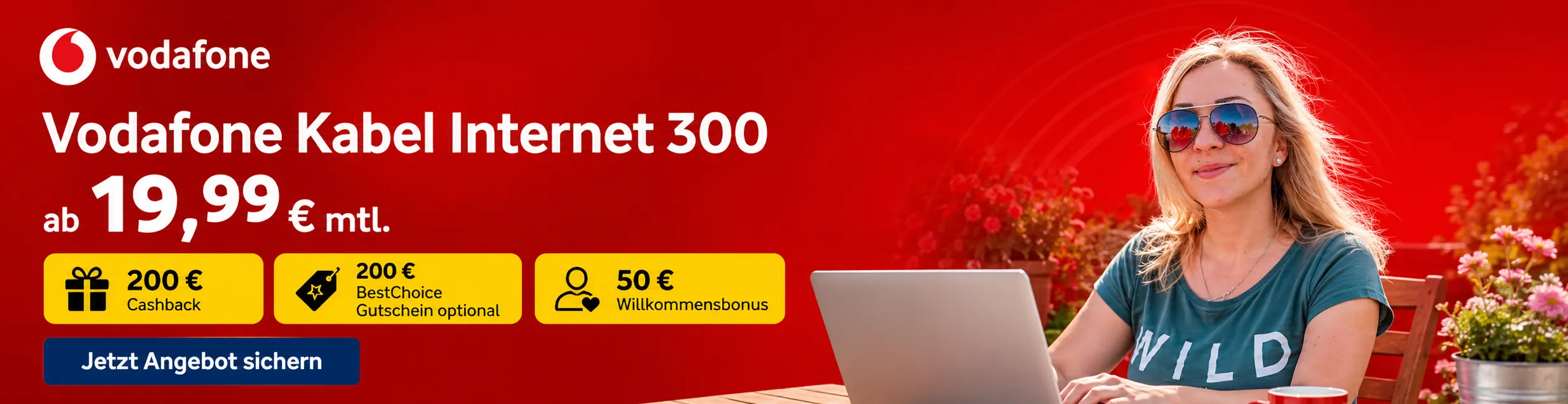 Vodafone Kabel 300 mit 200 Euro Cashback und Gutschein