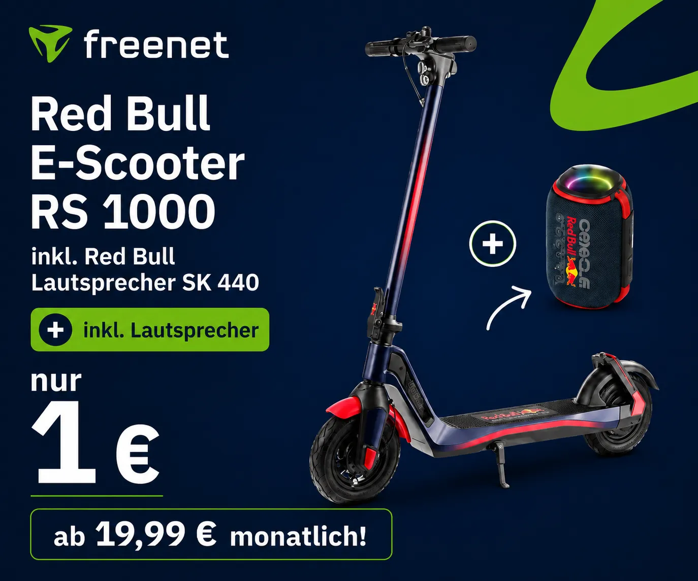freenet E-Scooter Deal unter 20 Euro mit Red Bull E-Scooter und Lautsprecher