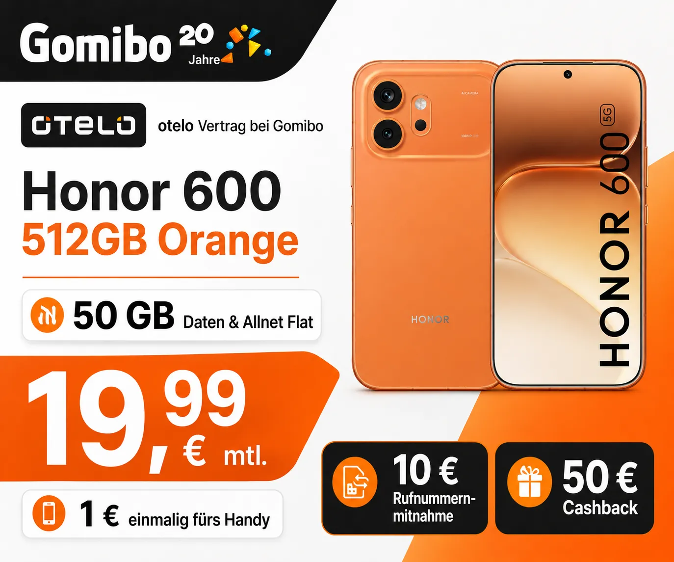 Honor 600 mit otelo Vertrag 300x250 Cashback Deal