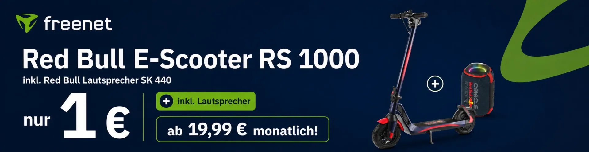freenet E-Scooter Deal unter 20 Euro mit Red Bull E-Scooter und Lautsprecher