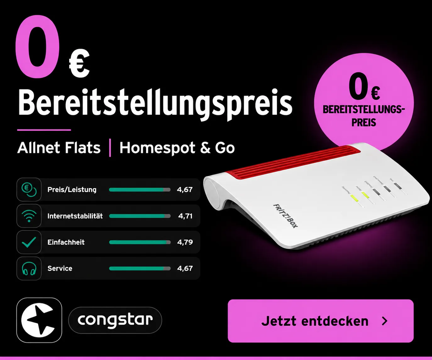 congstar Flex-Tarife mit 0 Euro Bereitstellungspreis