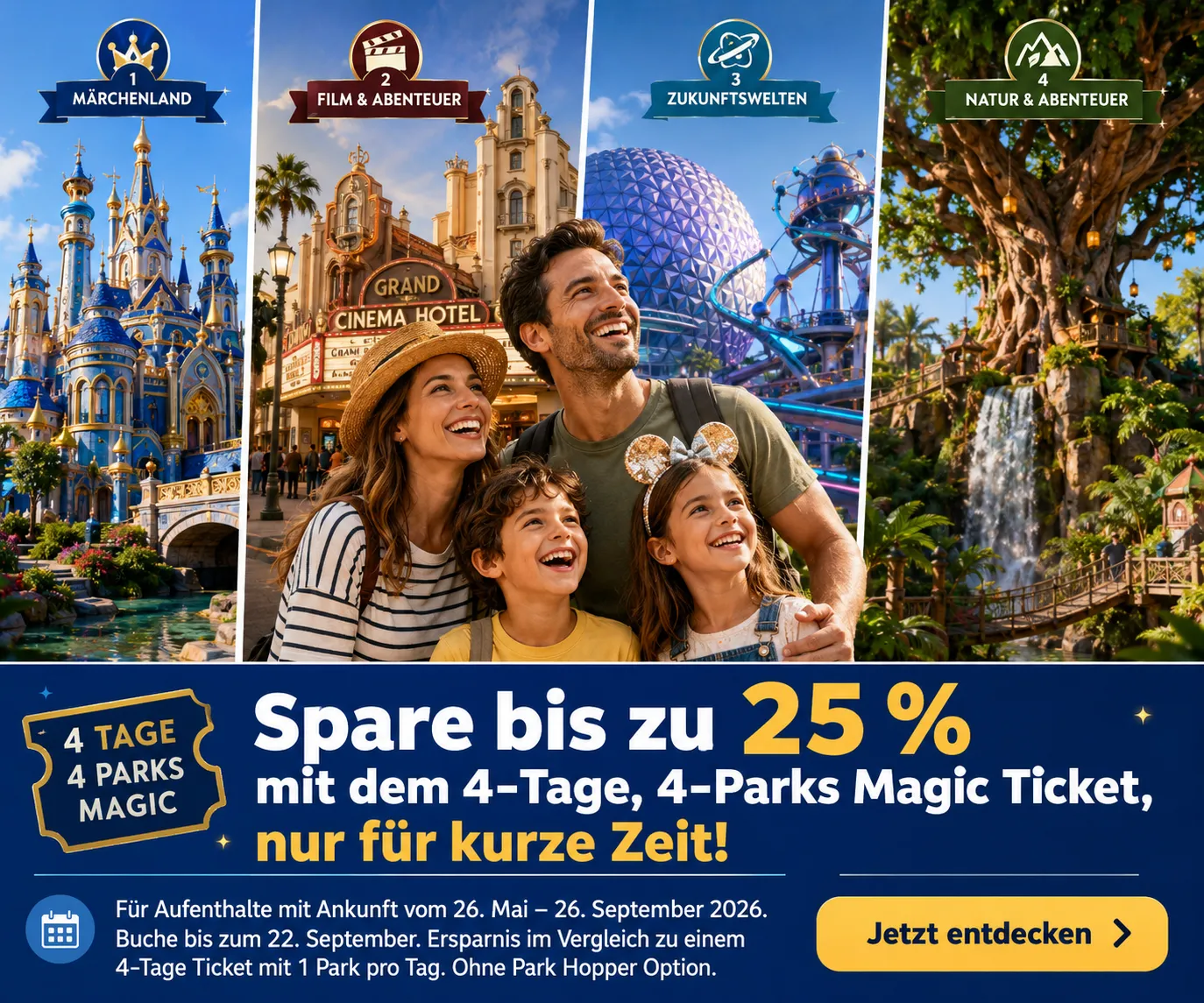 Disney World Tickets 2026 für vier Parks ab 89 Euro pro Tag