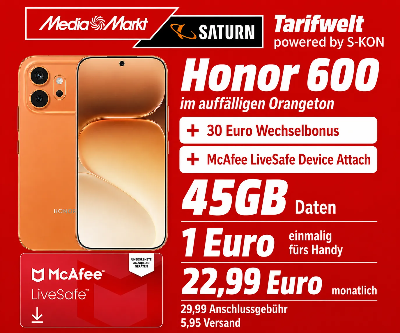 Honor 600 mit Vertrag für 22,99 Euro monatlich