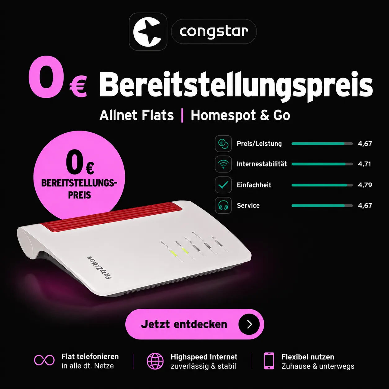 congstar Neues Portfolio 0 Euro Bereitstellungspreis
