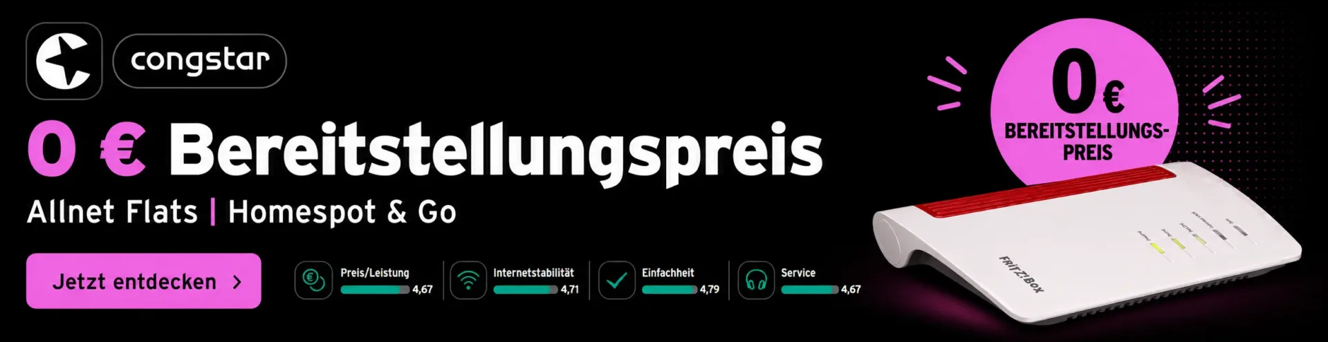 congstar neues Tarifportfolio mit 0 Euro Bereitstellungspreis