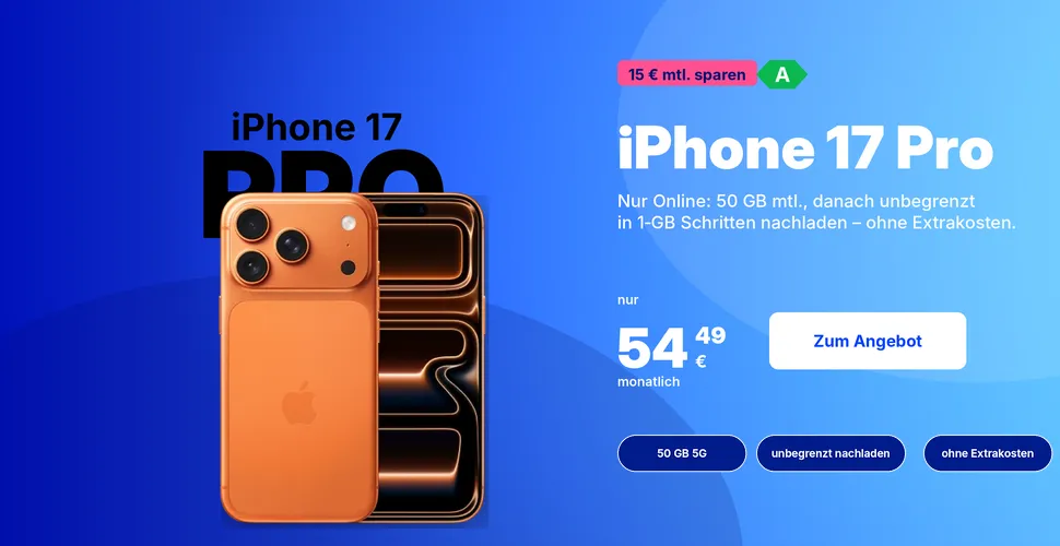 Apple iPhone 17 Pro mit o2 Vertrag und Neukundenrabatt
