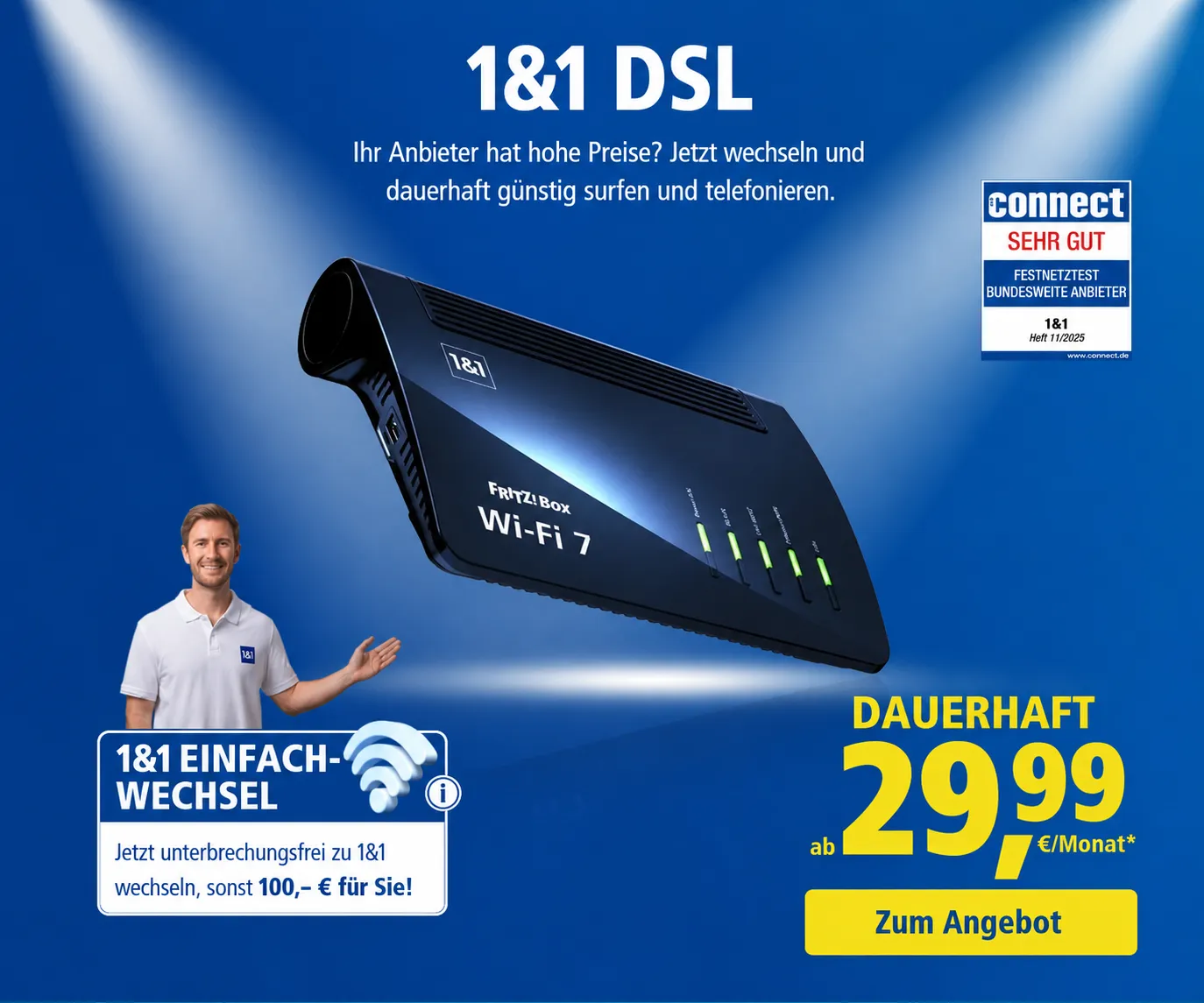 1&1 DSL Angebote ab 29,99 Euro monatlich auf dem Smartphone