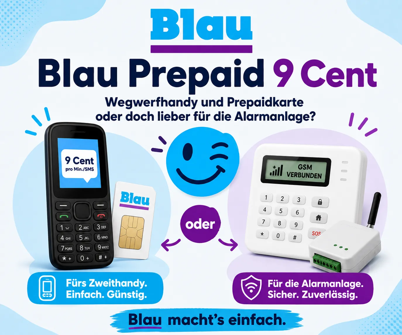 Blau Prepaid 9 Cent mit 0 Euro Grundgebühr und 10 Euro Startguthaben