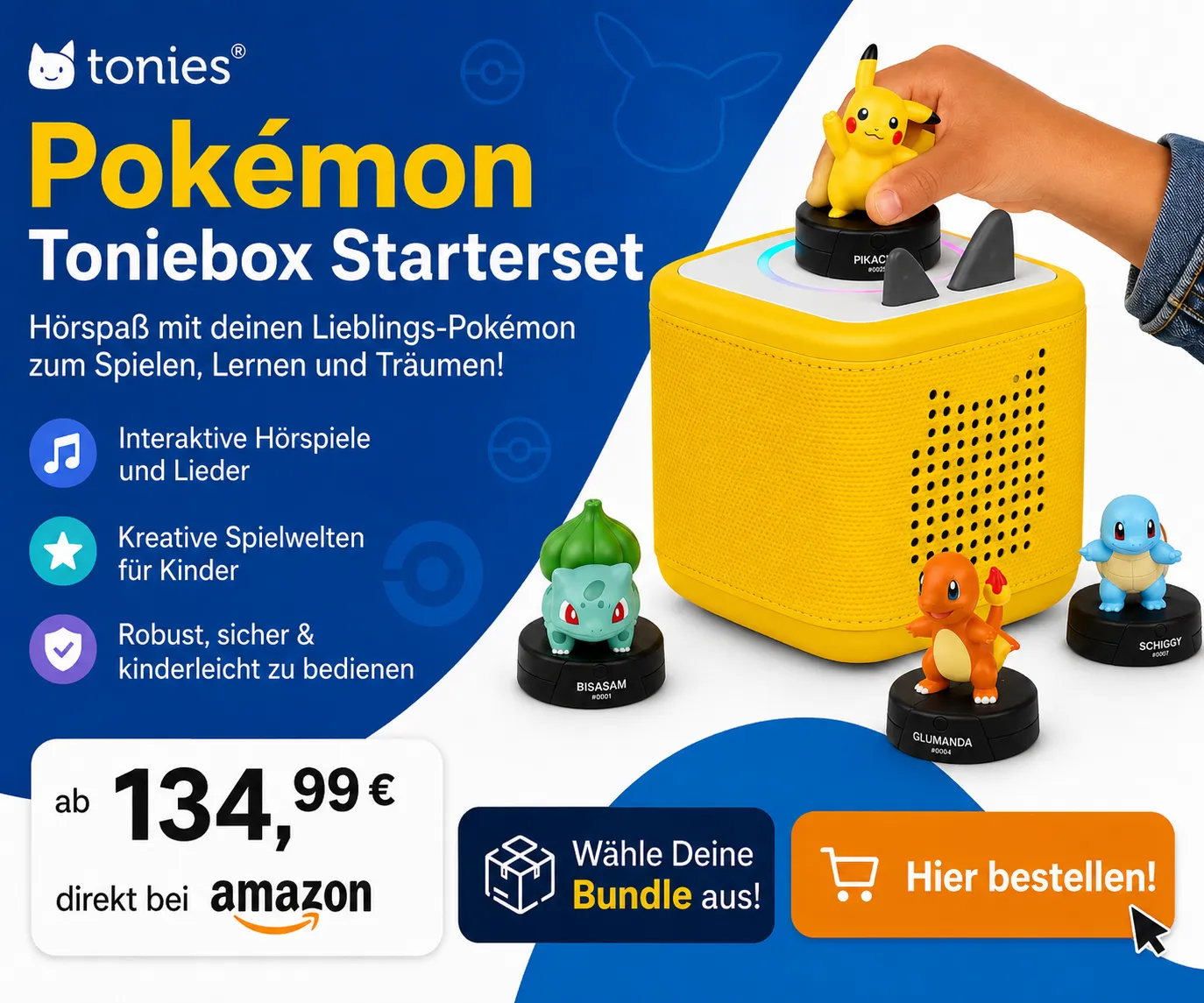 Pokémon Tonies Pikachu Glumanda Schiggy Bisasam bei Amazon