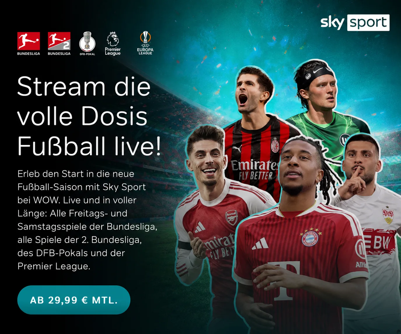 Bundesliga bei WOW Live Sport ab 29,99 Euro monatlich