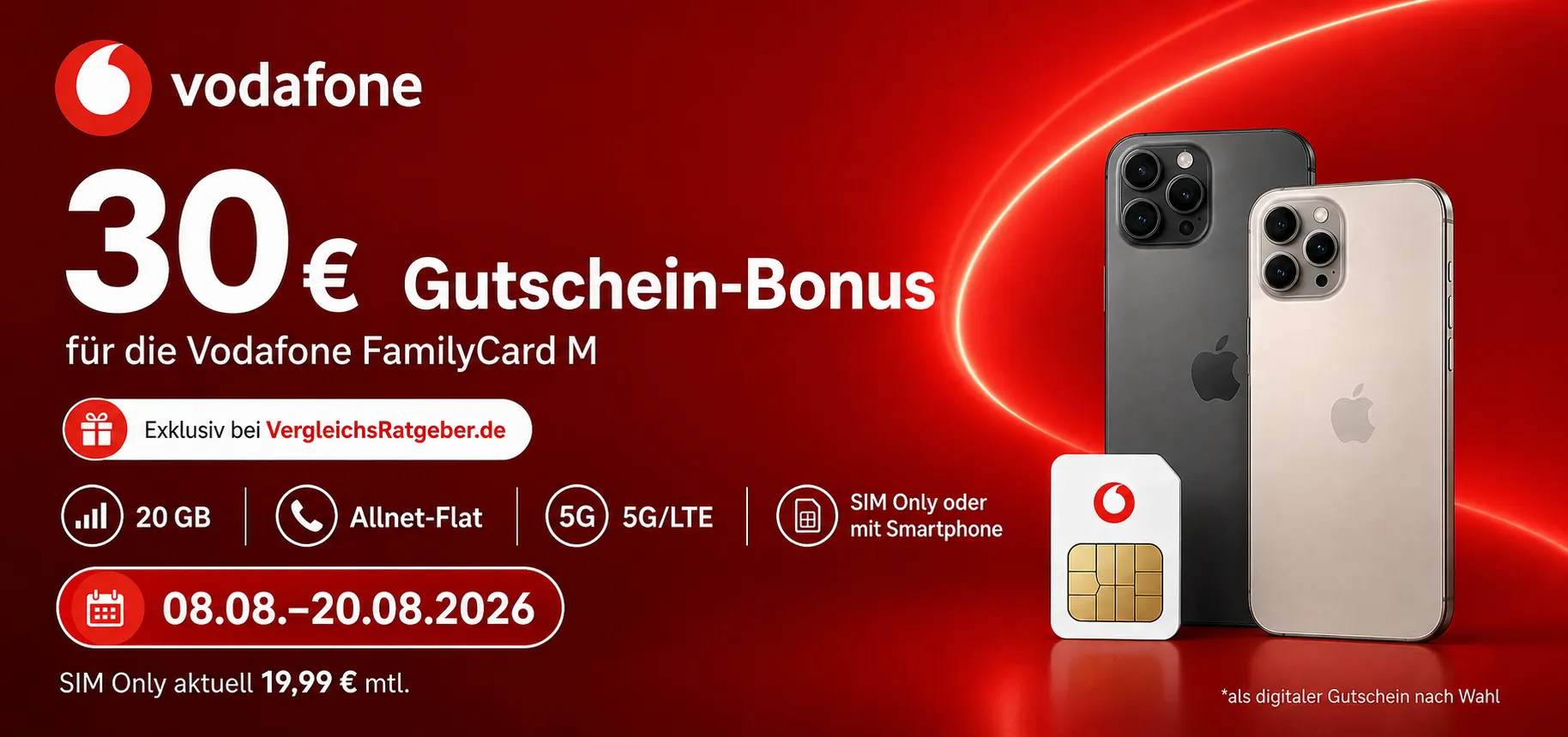 Vodafone FamilyCard-Deal für Bestandskunden inkl. 30 Euro Gutschein