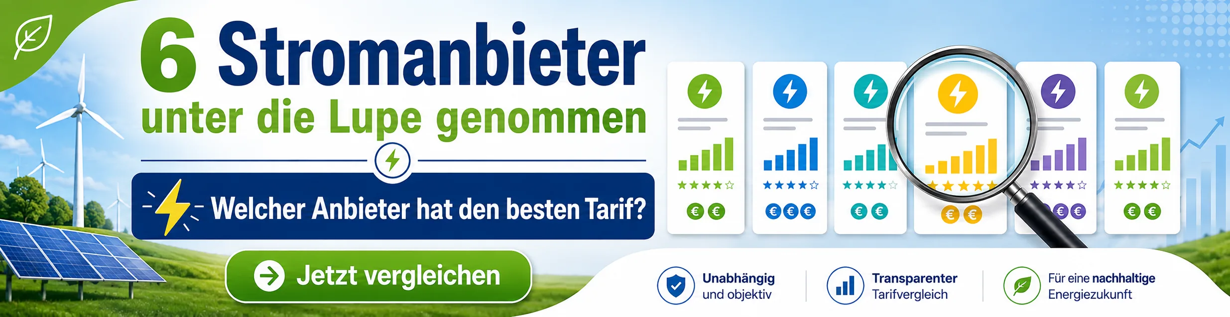Sechs Stromanbieter im Vergleich bei VergleichsRatgeber
