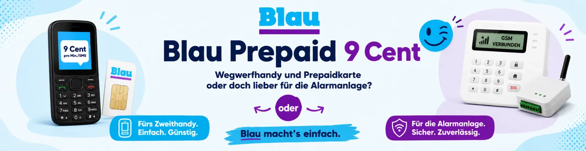 Blau 9-Cent-Tarif ohne Grundgebühr zum Rufnummer parken als Zweitnummer und Notfallhandy
