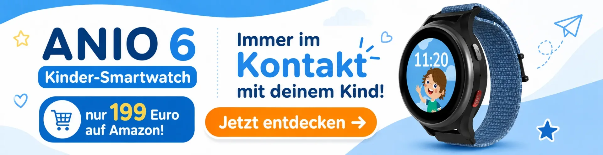 ANIO 6 Kinder Smartwatch für 199 Euro bei Amazon mit GPS SOS 4G und Schulmodus