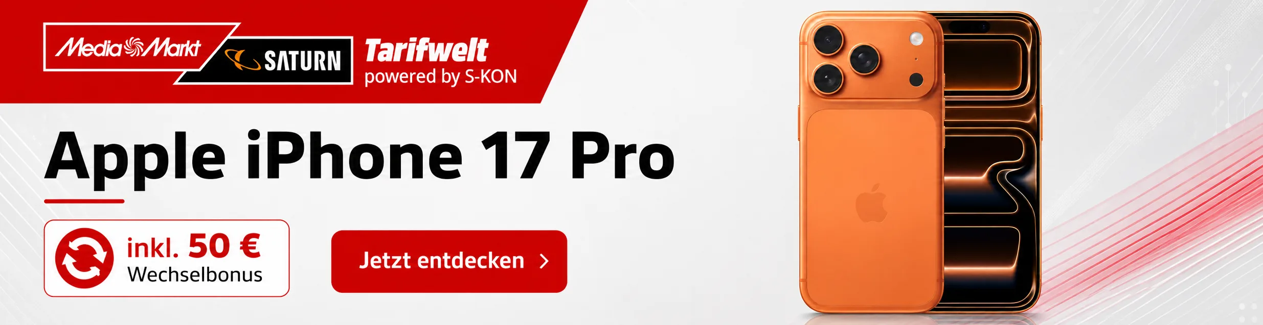 iPhone 17 Pro Cosmic Orange mit 50 GB Telekom 5G und bis zu 100 Euro Bonus