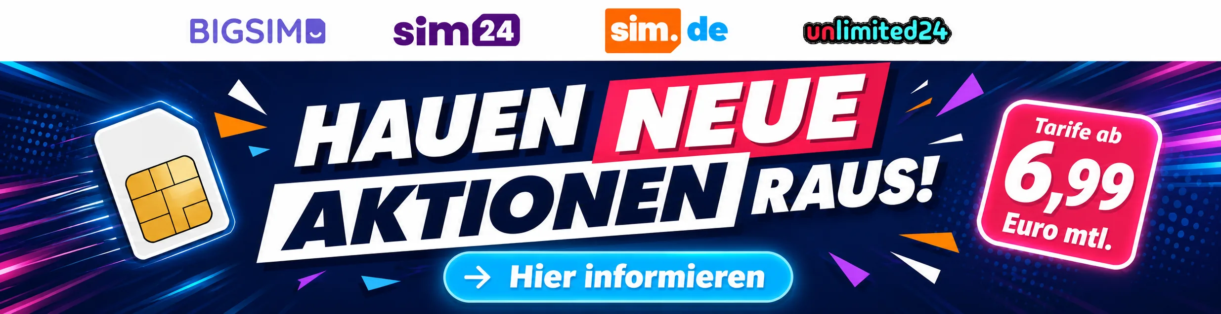 Drillisch Tarif Update mit sim.de BIGSIM sim24 und unlimited24 ab 6,99 Euro