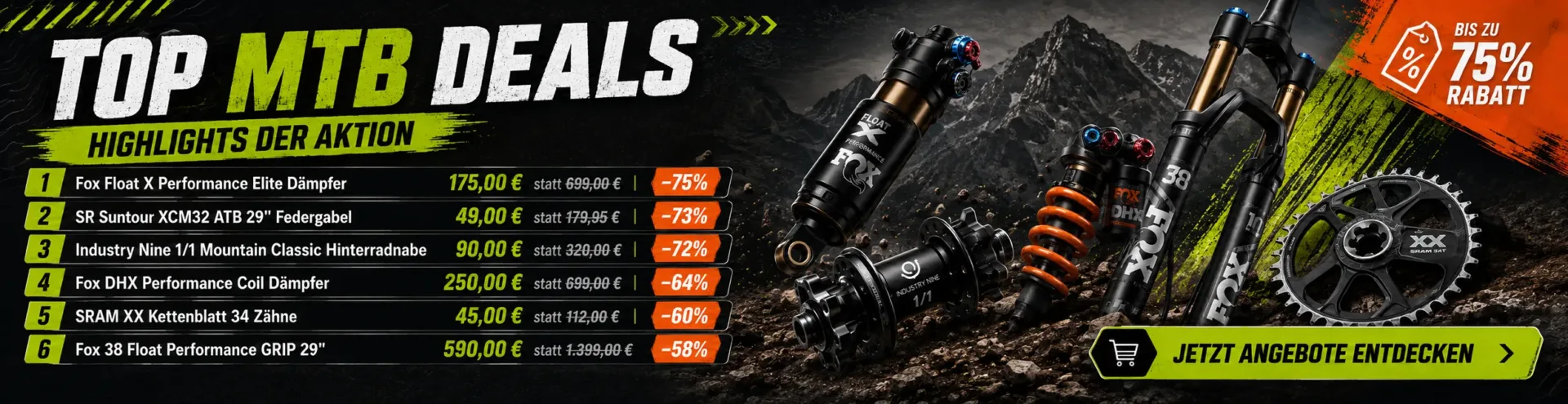 HIBIKE BULK Deals mit bis zu 75 Prozent Rabatt auf Fox SRAM Shimano RockShox und weitere Fahrradteile
