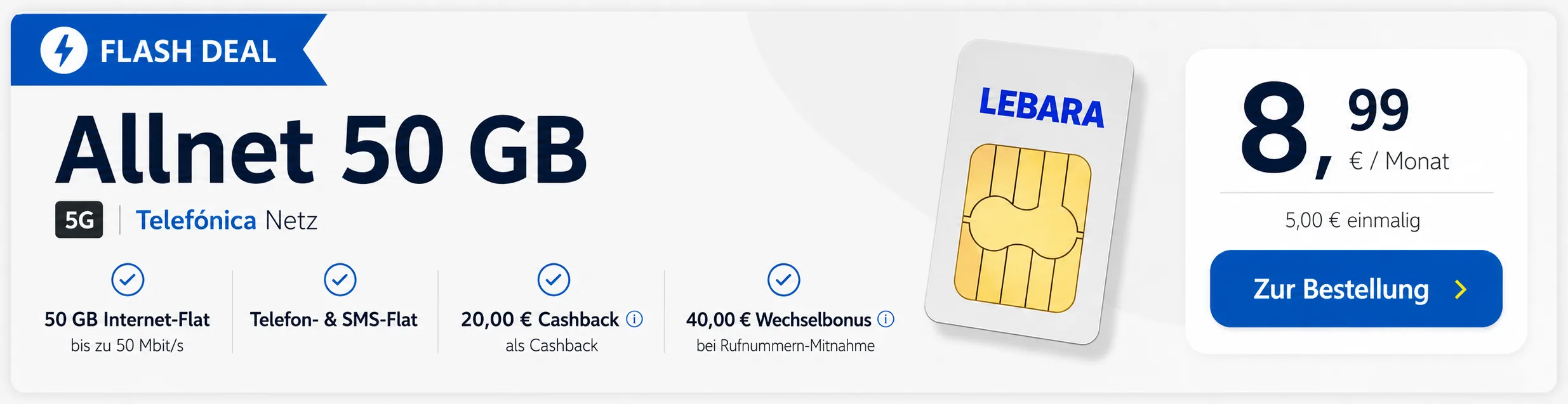 LEBARA Flashsale mit 20 GB und 50 GB inklusive TARIFFUXX Cashback