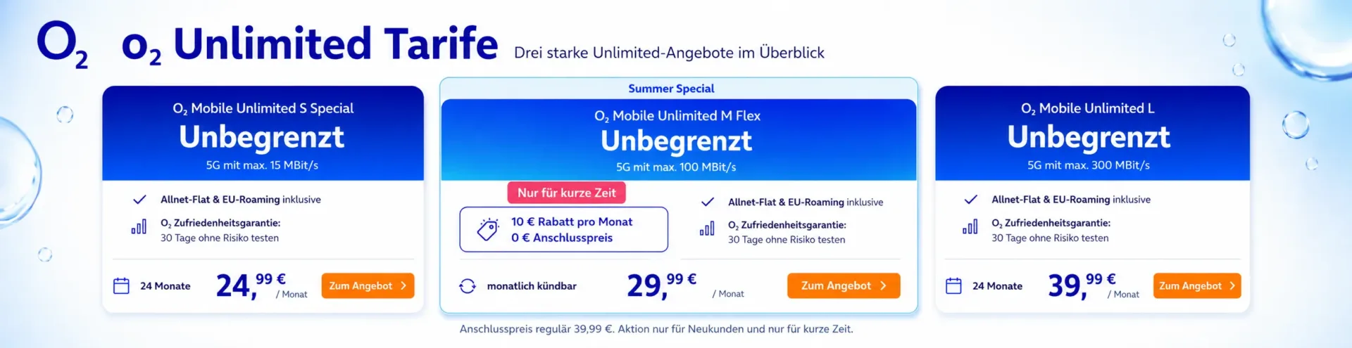 o2 Mobile Unlimited M Flex Summer Special mit unbegrenztem Datenvolumen für 29,99 Euro