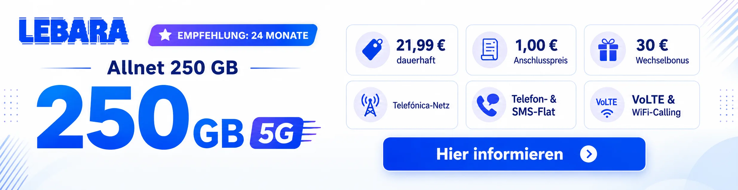Lebara Allnet 250 GB Power User Tarif für 21,99 Euro monatlich