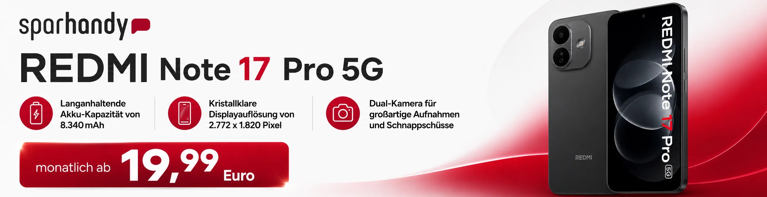Xiaomi Redmi Note 17 Pro 5G bei Sparhandy ab 19,99 Euro monatlich mit 50 GB