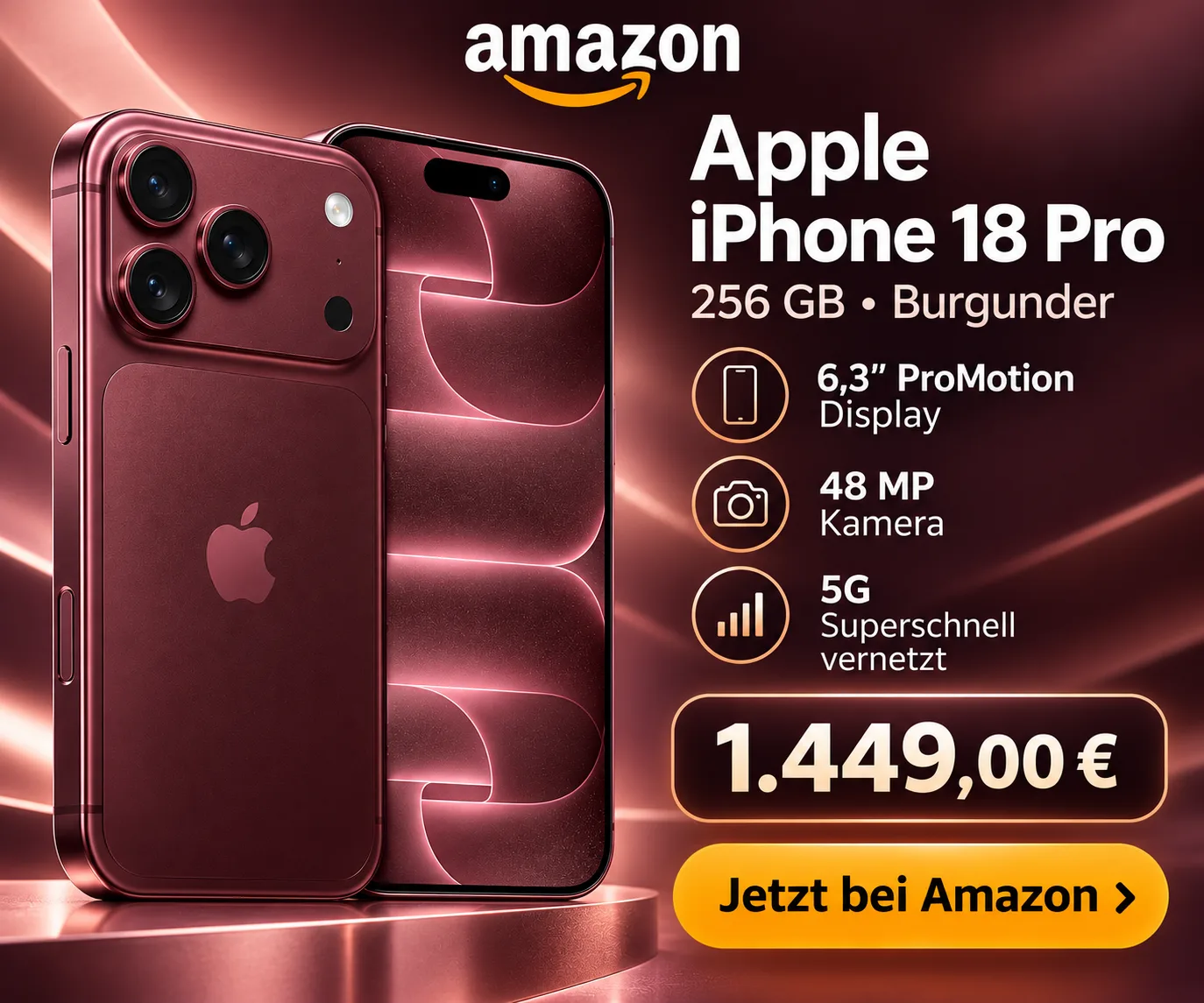 Apple iPhone 18 Pro Burgunder mit 256 GB bei Amazon