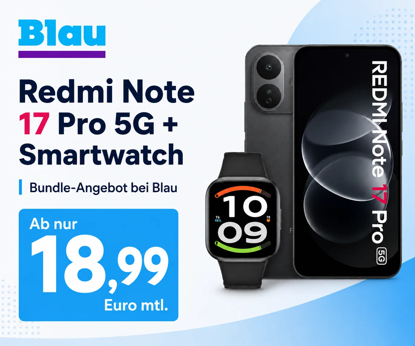 Xiaomi Redmi Note 17 Pro bei Blau ab 18,99 Euro mit gratis Redmi Watch