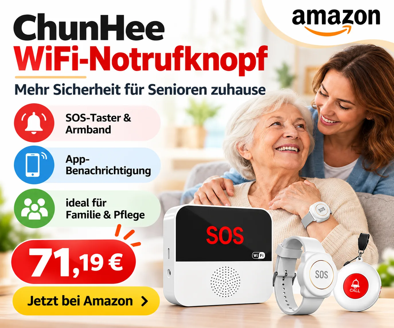SOS Notrufknopf für Senioren mit App und Armband