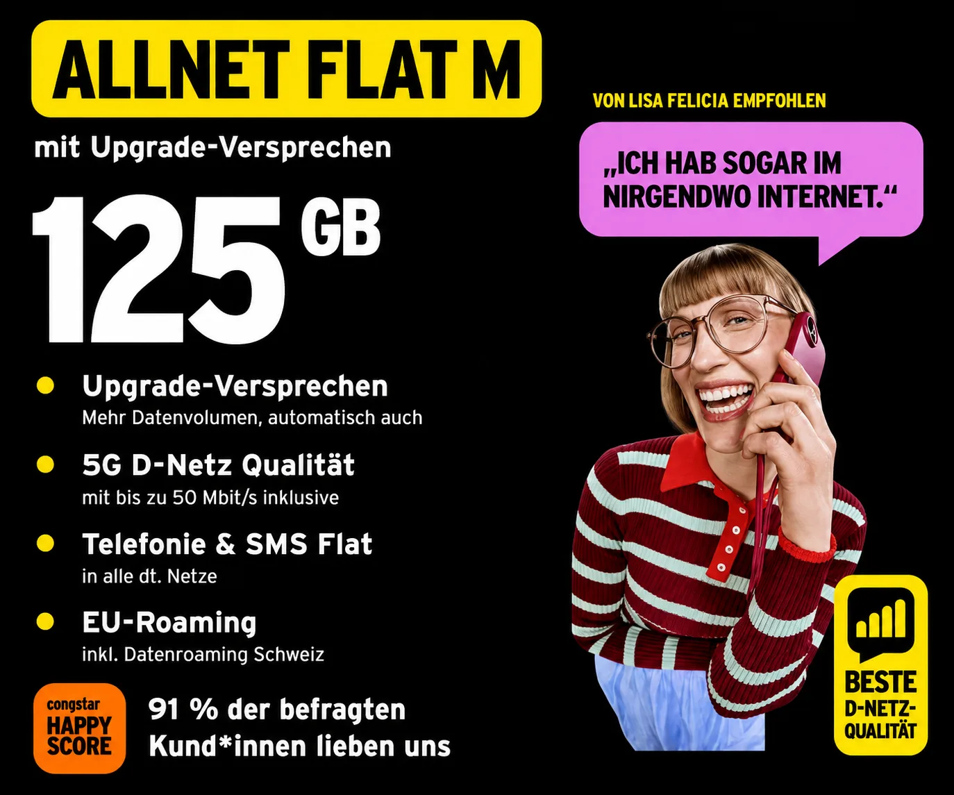 congstar 125 GB Allnet Flat M mit 5G für 24 Euro monatlich