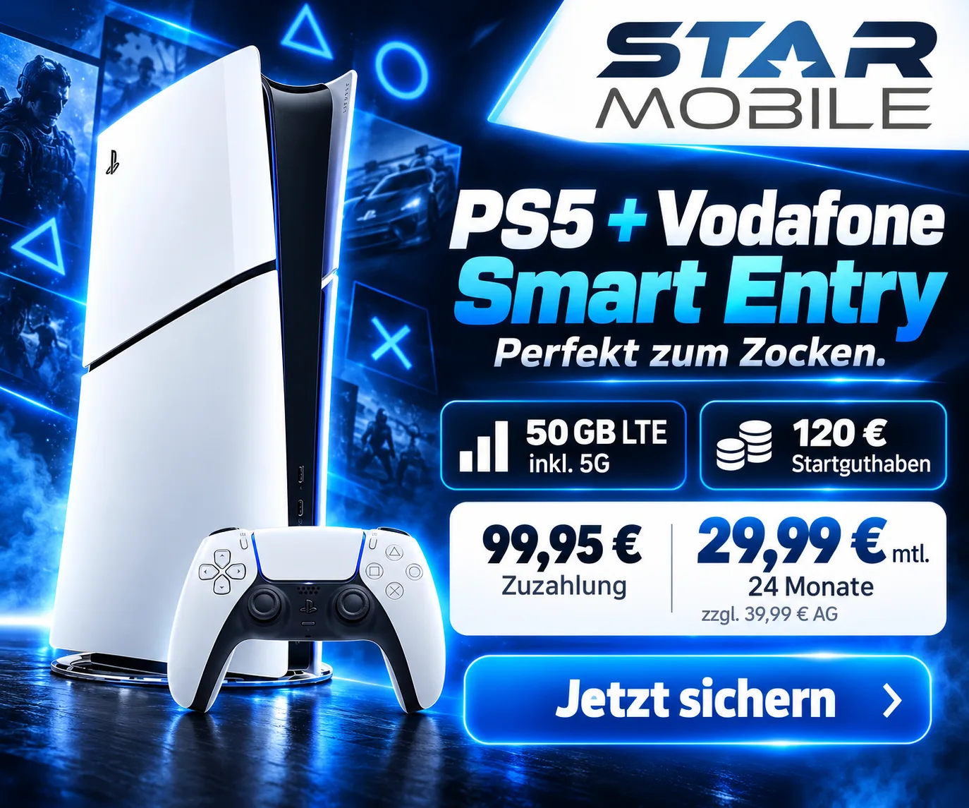 PS5 Slim Digital mit 50 GB Vodafone bei starmobile