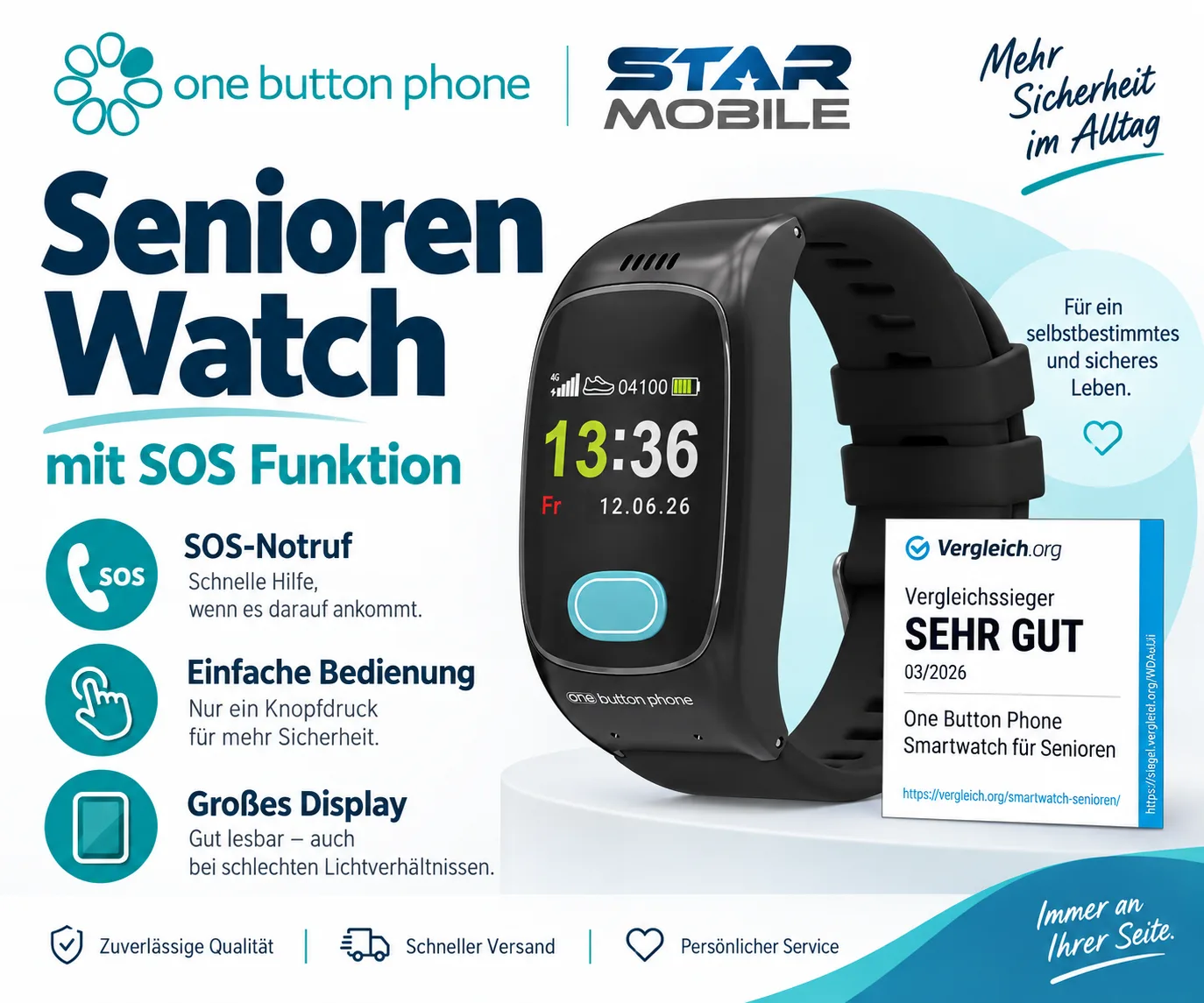 Senioren Notrufuhr mit SOS und Vodafone Tarif