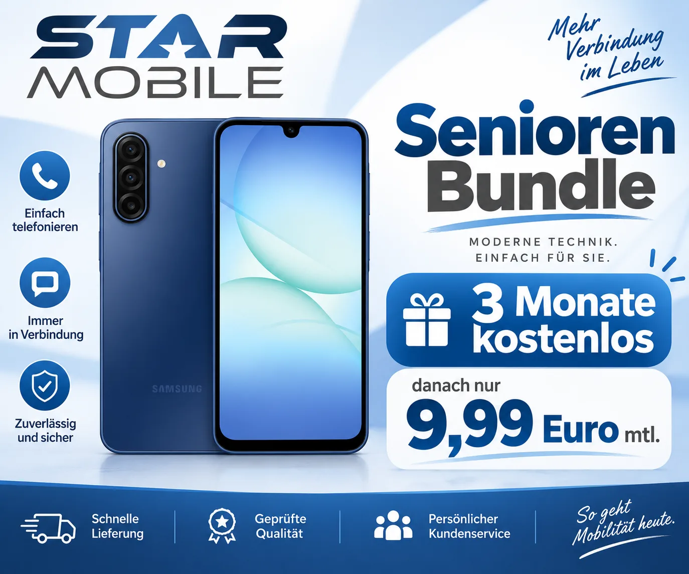 Samsung Galaxy A17 Senioren-Bundle mit Vodafone Smart Tech M