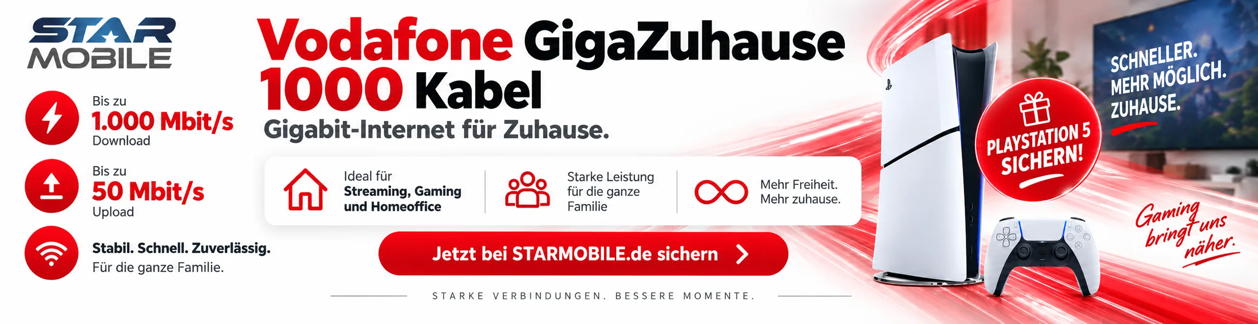 PlayStation 5 Slim Digital mit Vodafone GigaZuhause 1000 Kabel bei Starmobile