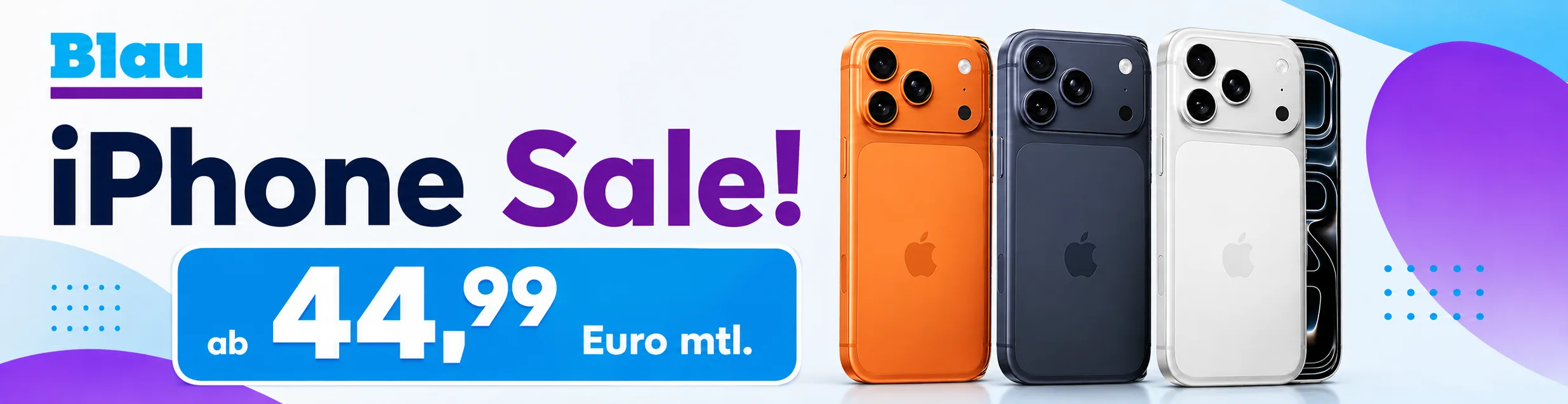 iPhone SALE bei Blau mit Apple iPhone 17 Pro und 40 GB 5G für 44,99 Euro monatlich