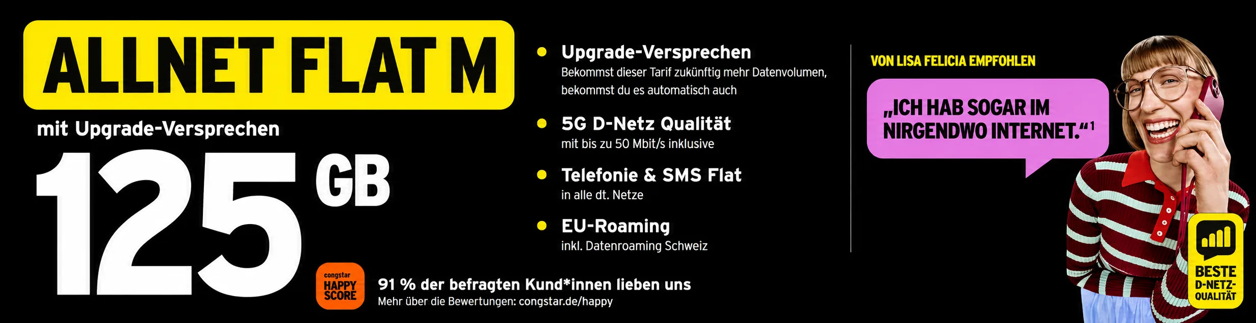 congstar Allnet Flat M mit 125 GB 5G für 24 Euro monatlich