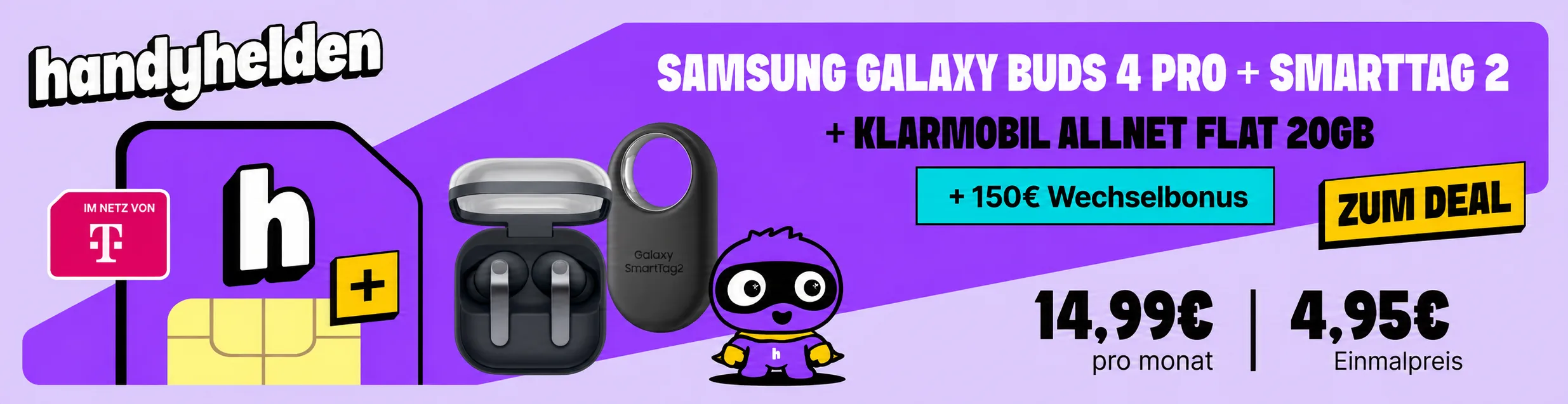 Samsung Galaxy Buds 4 Pro und SmartTag 2 mit 20 GB Telekom Allnet Flat bei Handyhelden