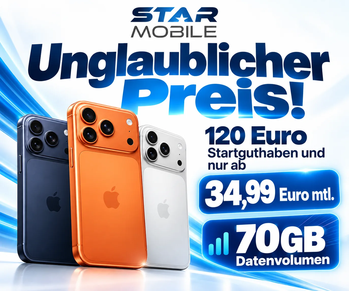 starmobile iPhone 17 Pro mit Vertrag: 70 GB und 120 € Startguthaben bei 34,99 € monatlich