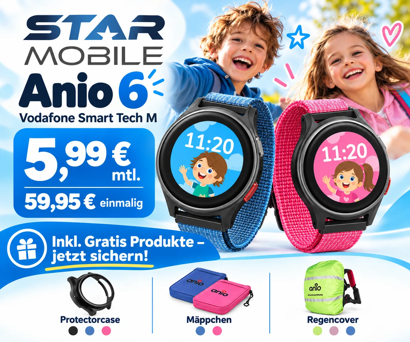 ANIO 6 Kidswatch mit Gratis-Produkt und Vodafone Smart Tech M