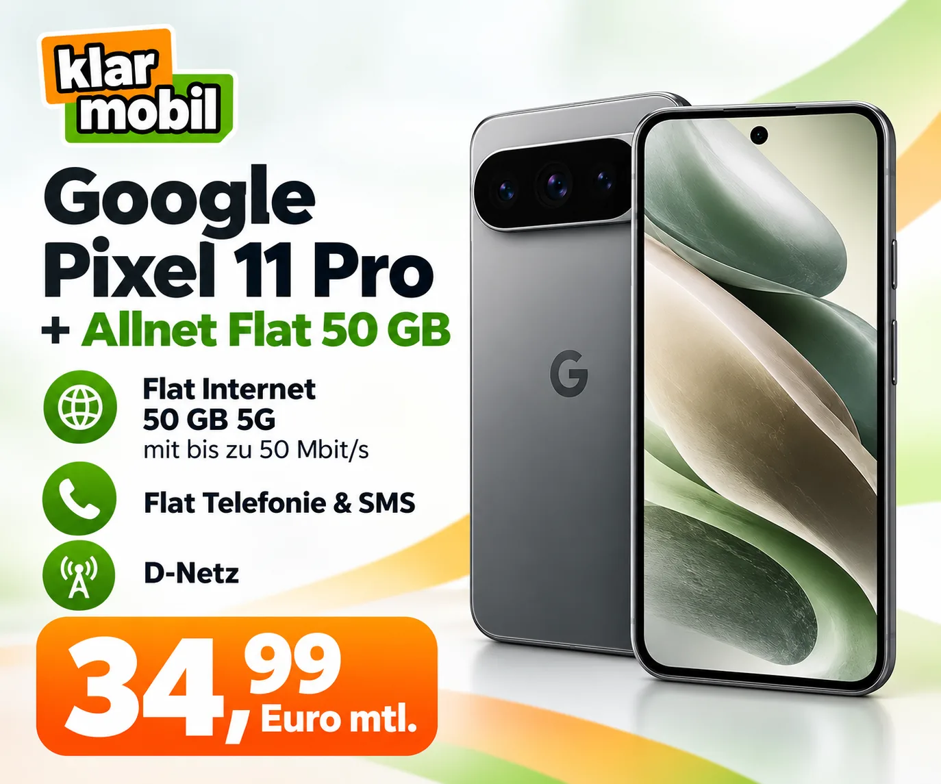 Google Pixel 11 Pro 256 GB mit klarmobil 50 GB Tarif