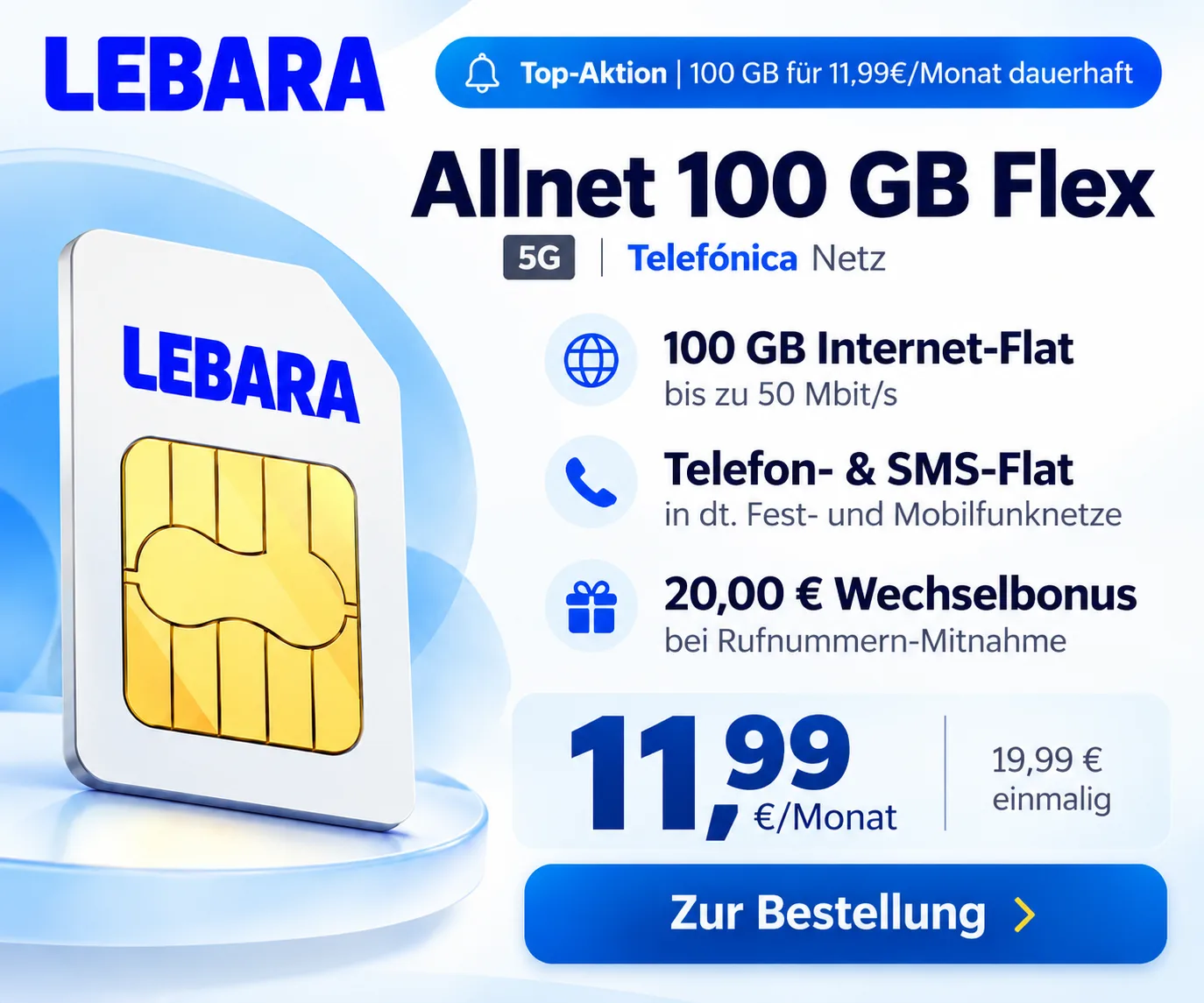Lebara 100 GB Flex monatlich kündbar für 11,99 Euro
