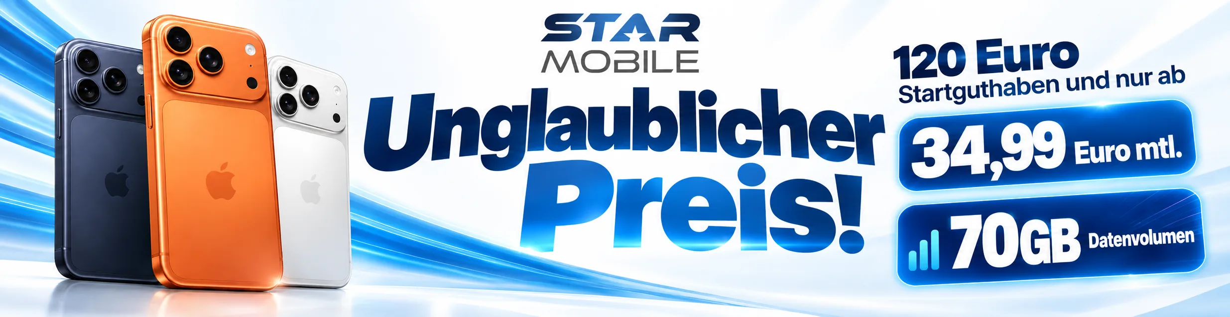 iPhone 17 Pro mit Vodafone Smart Lite bei starmobile: 70 GB, ab 34,99 € monatlich und 120 € Startguthaben