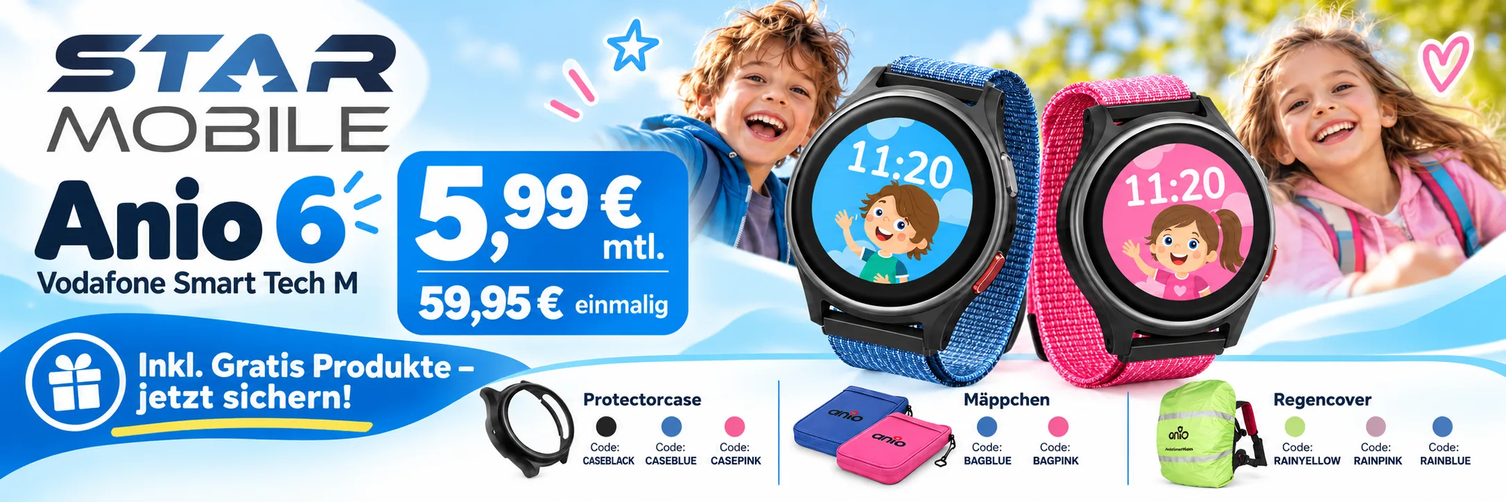 ANIO 6 Kinder-Smartwatch bei starmobile mit Vodafone-Vertrag und Gratis-Zubehör