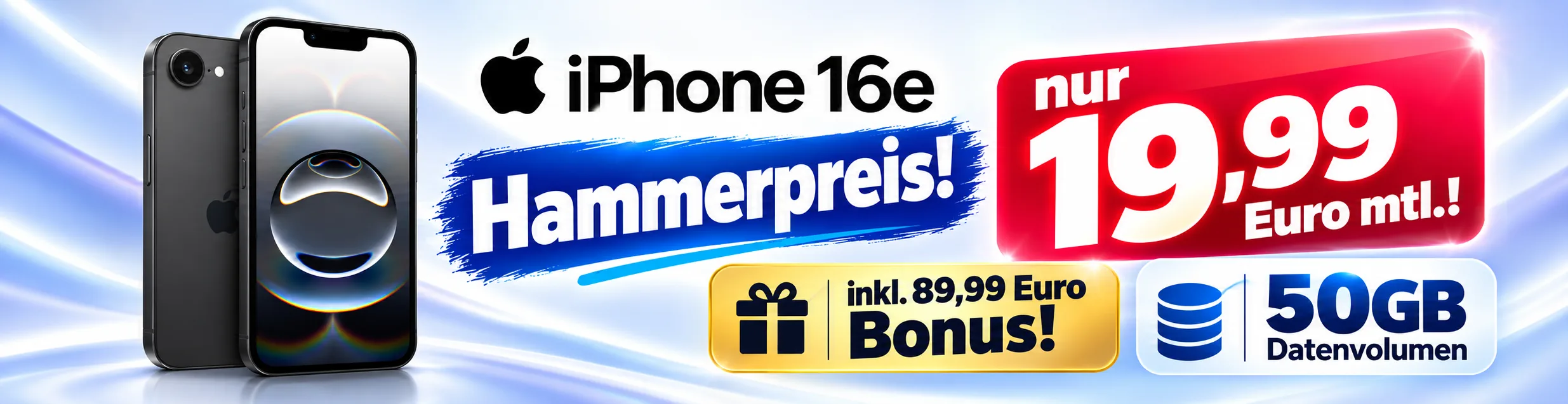 Apple iPhone 16e mit 50 GB Vertrag bei LogiTel für 19,99 Euro monatlich